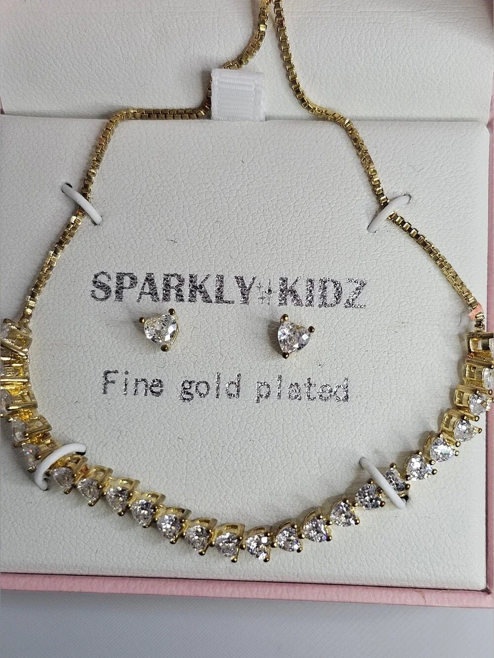 Sparkly Kidz Crystal-paved Tennis Bolo Bracelet & Heart Stud Earrings Set